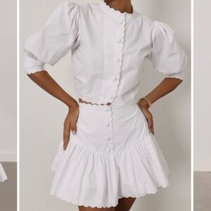 White Scalloped Hem Skort + Top Set